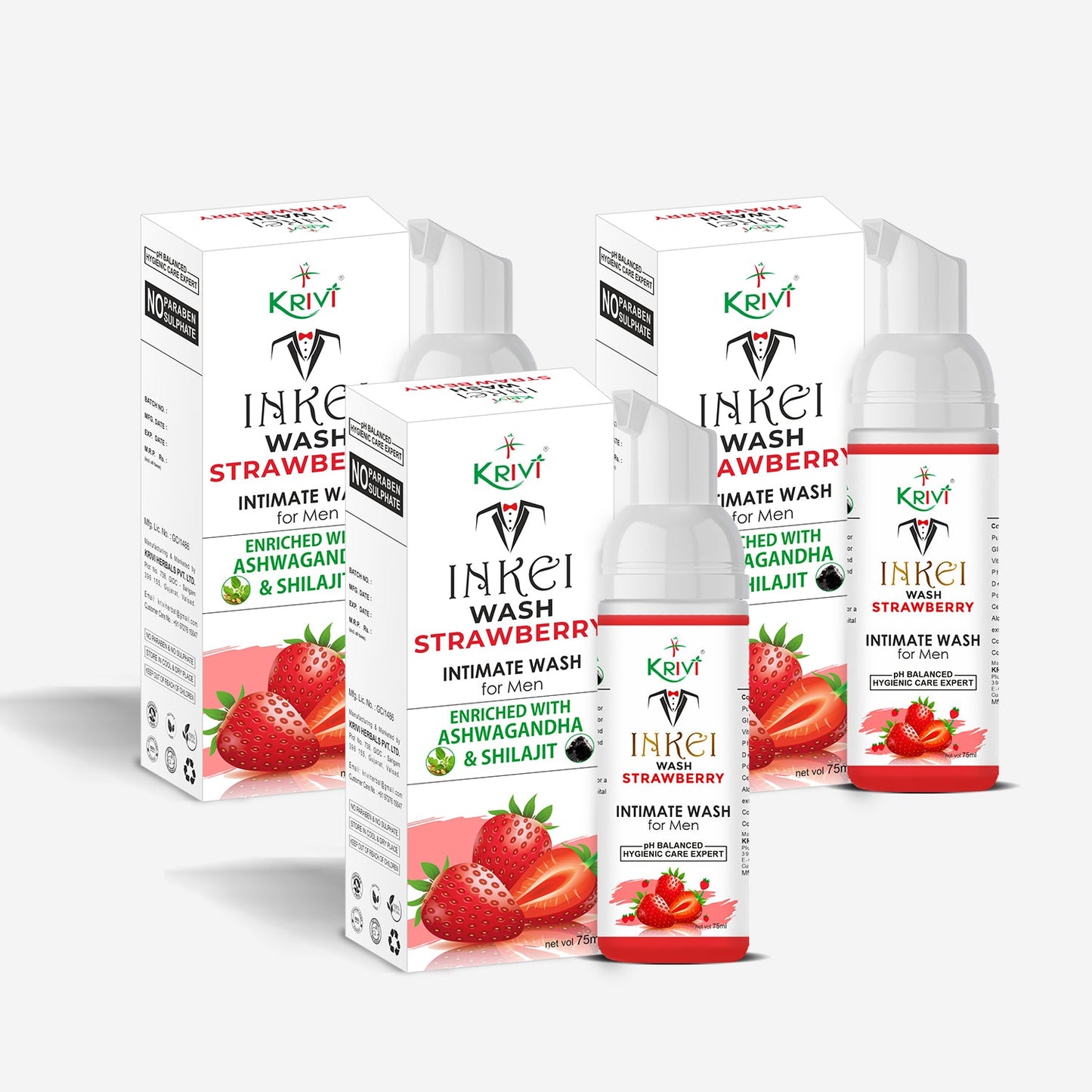 Inkei Intimate Wash for Men - Strawberry 75ml (Pack of 3)