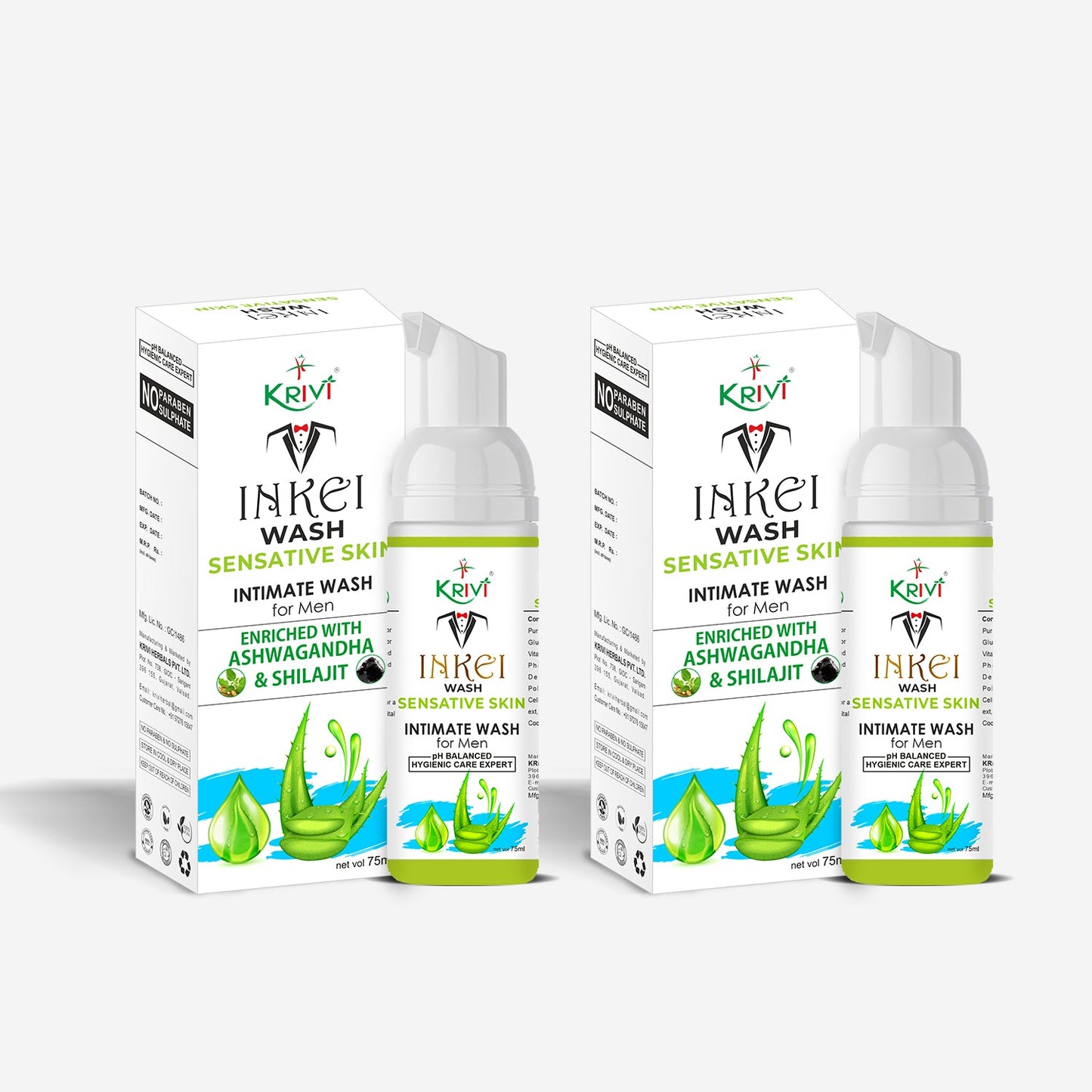 Inkei Intimate Wash for Men with Sensitive Skin 75ml (Pack of 2)