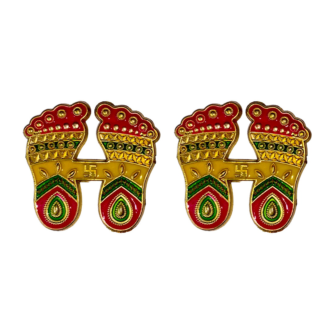 Krivi Multicolor Acrylic Meena Lakshmi Charan Paduka and Swastik Sticker for Home Mandir (2 Pieces )