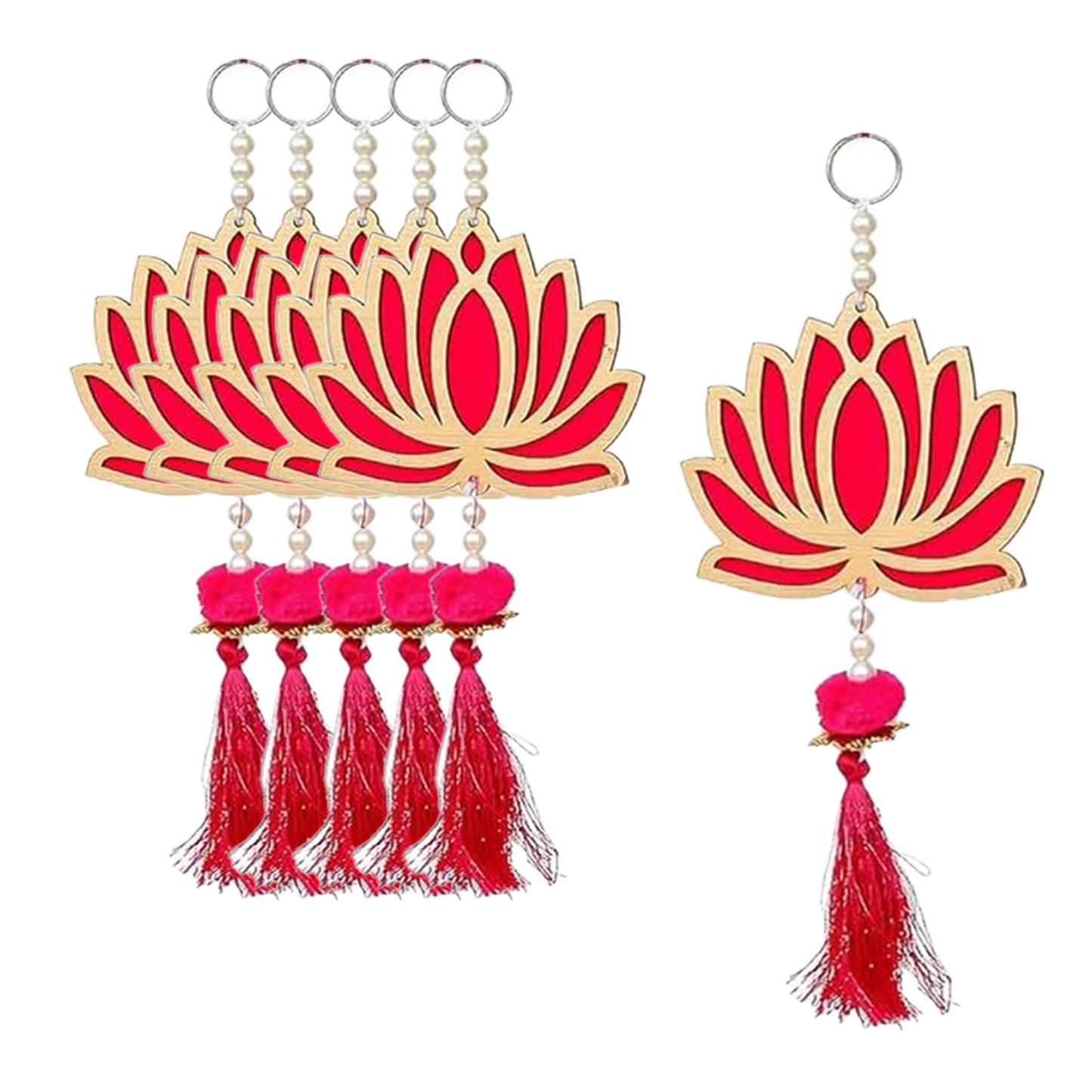 Krivi Lotus Cut Outs, Hangings With Tassels, Floral Wall Decor, Main Entrance Decorations, Backdrop Hangings (6 Pieces)