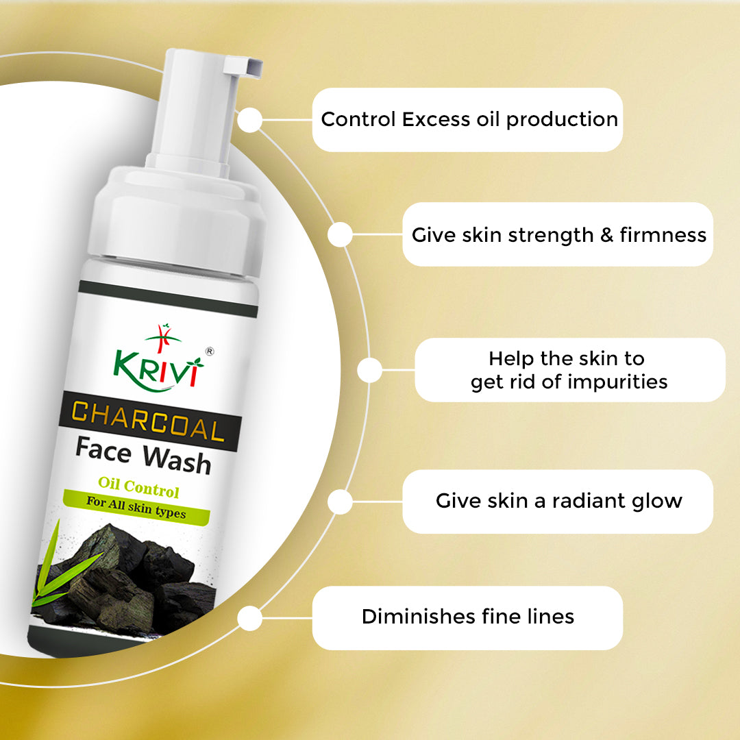 Krivi Charcoal Face Wash with Foaming Pump 150ml