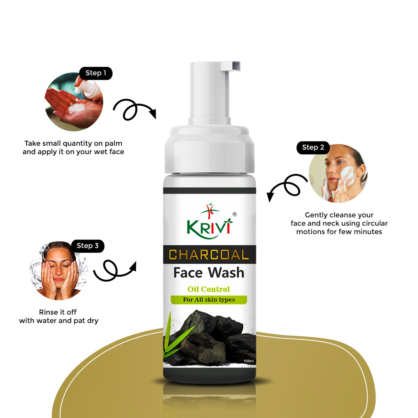Krivi Charcoal Face Wash with Foaming Pump 150ml
