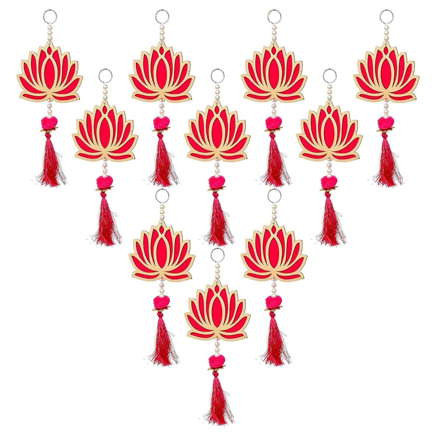 Krivi Lotus Cut Outs, Hangings With Tassels, Floral Wall Decor, Main Entrance Decorations, Backdrop Hangings (10 Pieces)
