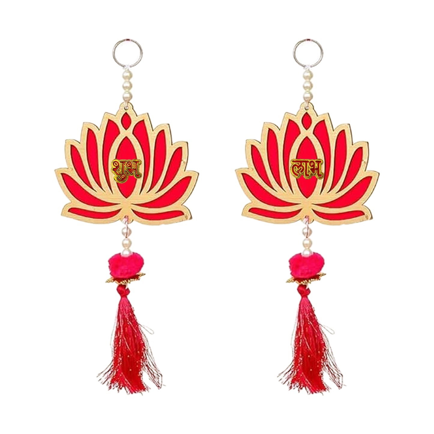 Krivi Lotus with Shubh Labh, Hangings With Tassels, Floral Wall Decor, Main Entrance Decorations, Backdrop Hangings (2 Pieces)