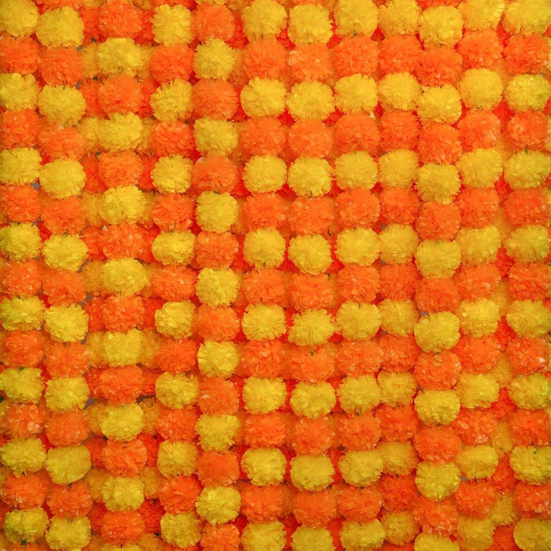 Krivi Marigold Garland for Decoration,5 Pcs of 5-Feet Long Artificial Flower Garlands,Indian Décor for Pooja, Wedding, Halloween, Diwali,(Yellow & Red)