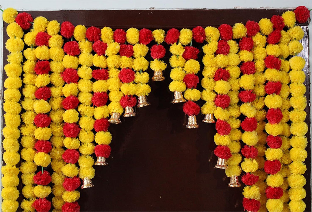 Krivi Artificial Marigold Garlands Flowers Door Toran Door Hanging for Diwali Pooja Decoration, Ganpati Decoration, Janmashtami and All Festivals (Red & Yellow)(42x52' inches)