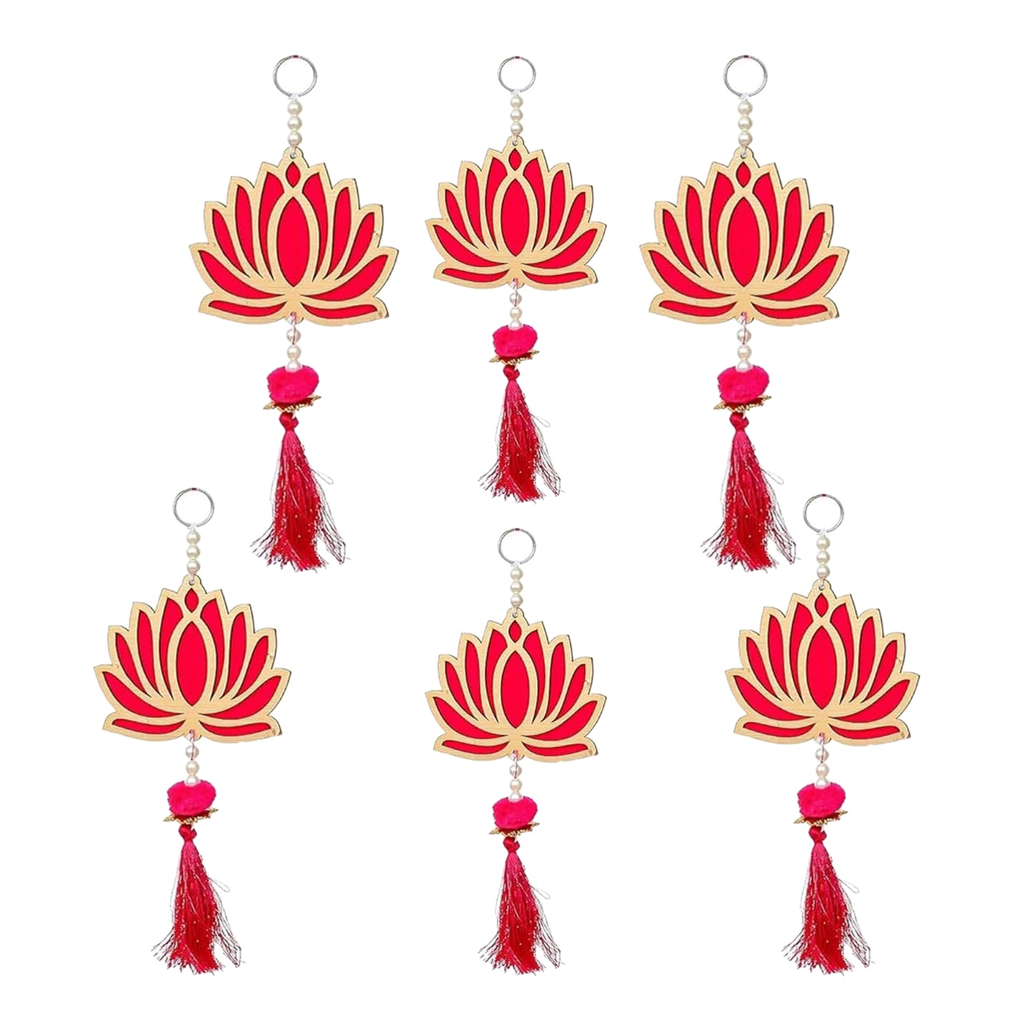 Krivi Lotus Cut Outs, Hangings With Tassels, Floral Wall Decor, Main Entrance Decorations, Backdrop Hangings (6 Pieces)