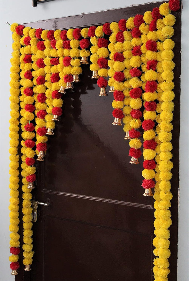 Krivi Artificial Marigold Garlands Flowers Door Toran Door Hanging for Diwali Pooja Decoration, Ganpati Decoration, Janmashtami and All Festivals (Red & Yellow)(42x52' inches)