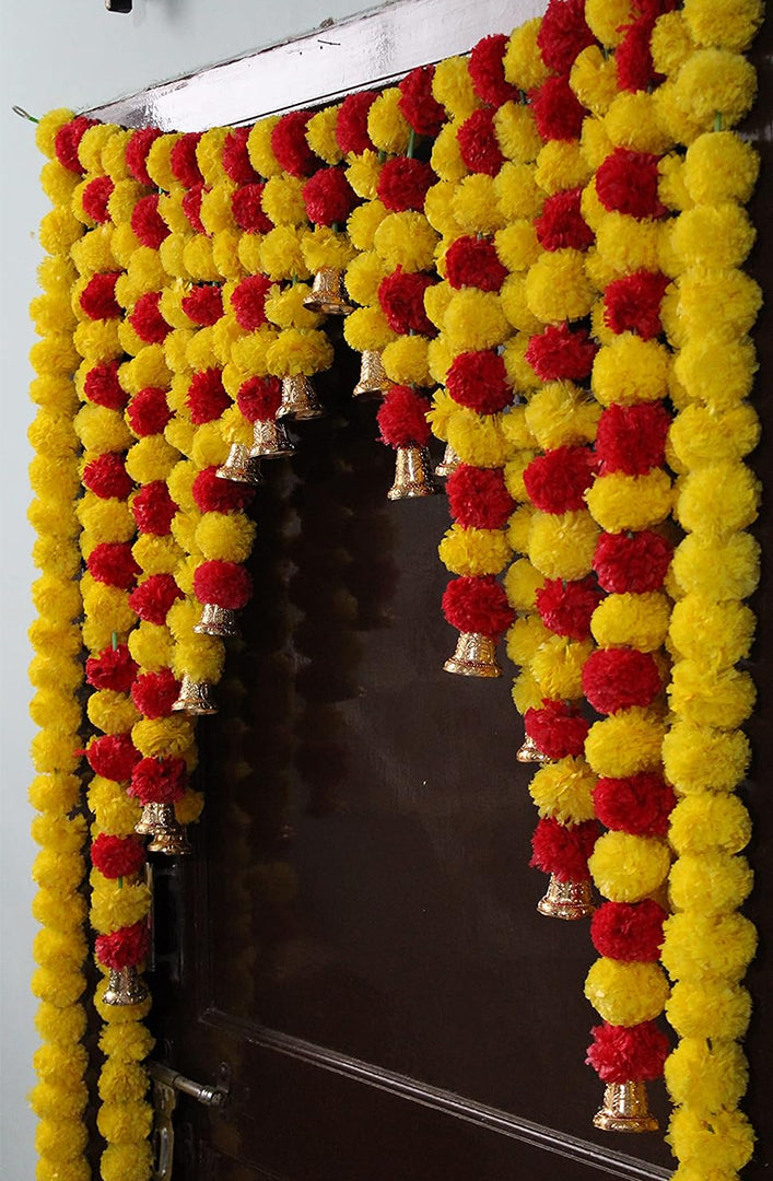 Krivi Artificial Marigold Garlands Flowers Door Toran Door Hanging for Diwali Pooja Decoration, Ganpati Decoration, Janmashtami and All Festivals (Red & Yellow)(42x52' inches)