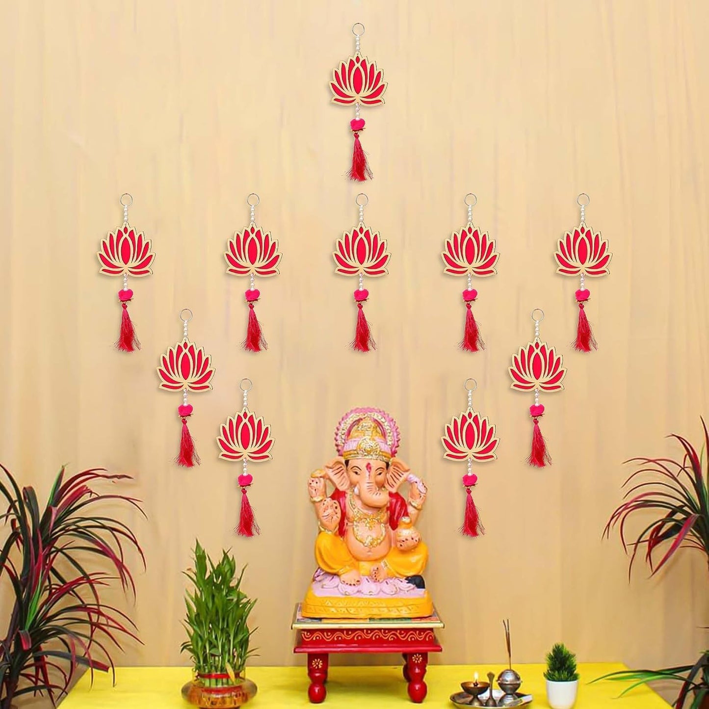 Krivi Lotus Cut Outs, Hangings With Tassels, Floral Wall Decor, Main Entrance Decorations, Backdrop Hangings (10 Pieces)