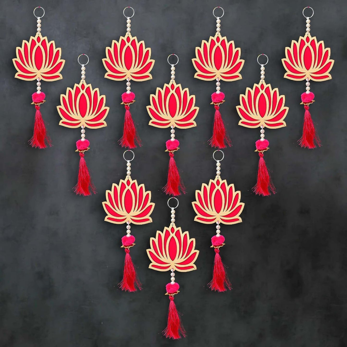 Krivi Lotus Cut Outs, Hangings With Tassels, Floral Wall Decor, Main Entrance Decorations, Backdrop Hangings (6 Pieces)