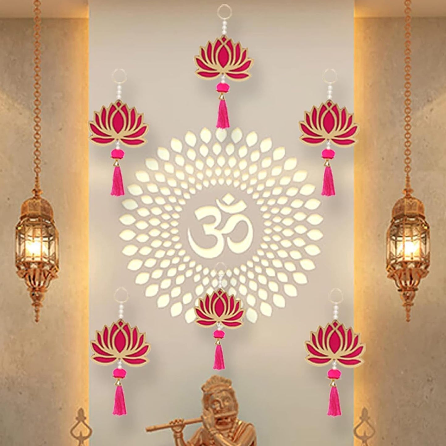 Krivi Lotus Cut Outs, Hangings With Tassels, Floral Wall Decor, Main Entrance Decorations, Backdrop Hangings (6 Pieces)