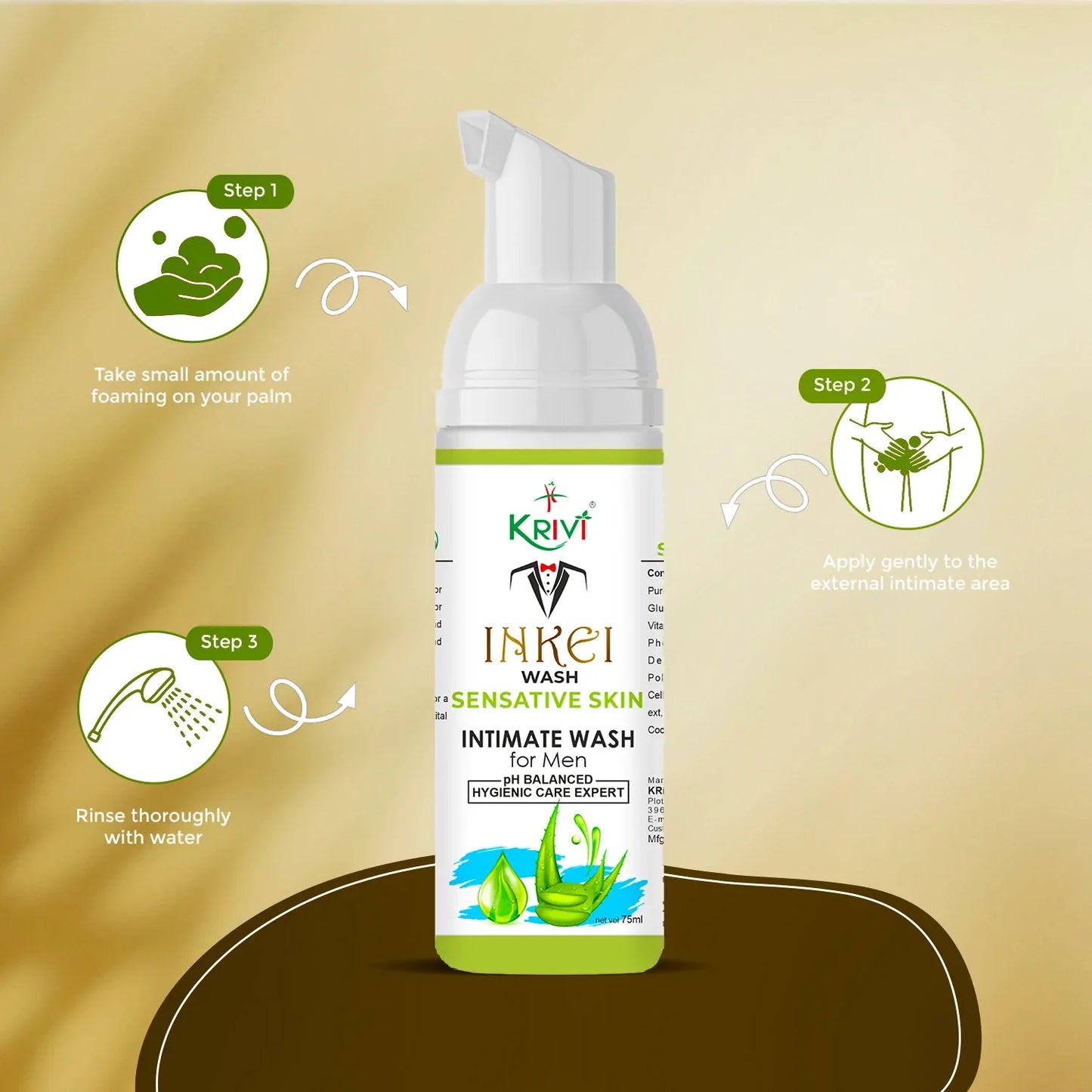 Inkei Intimate Wash for Men with Sensitive Skin 75ml (Pack of 2)