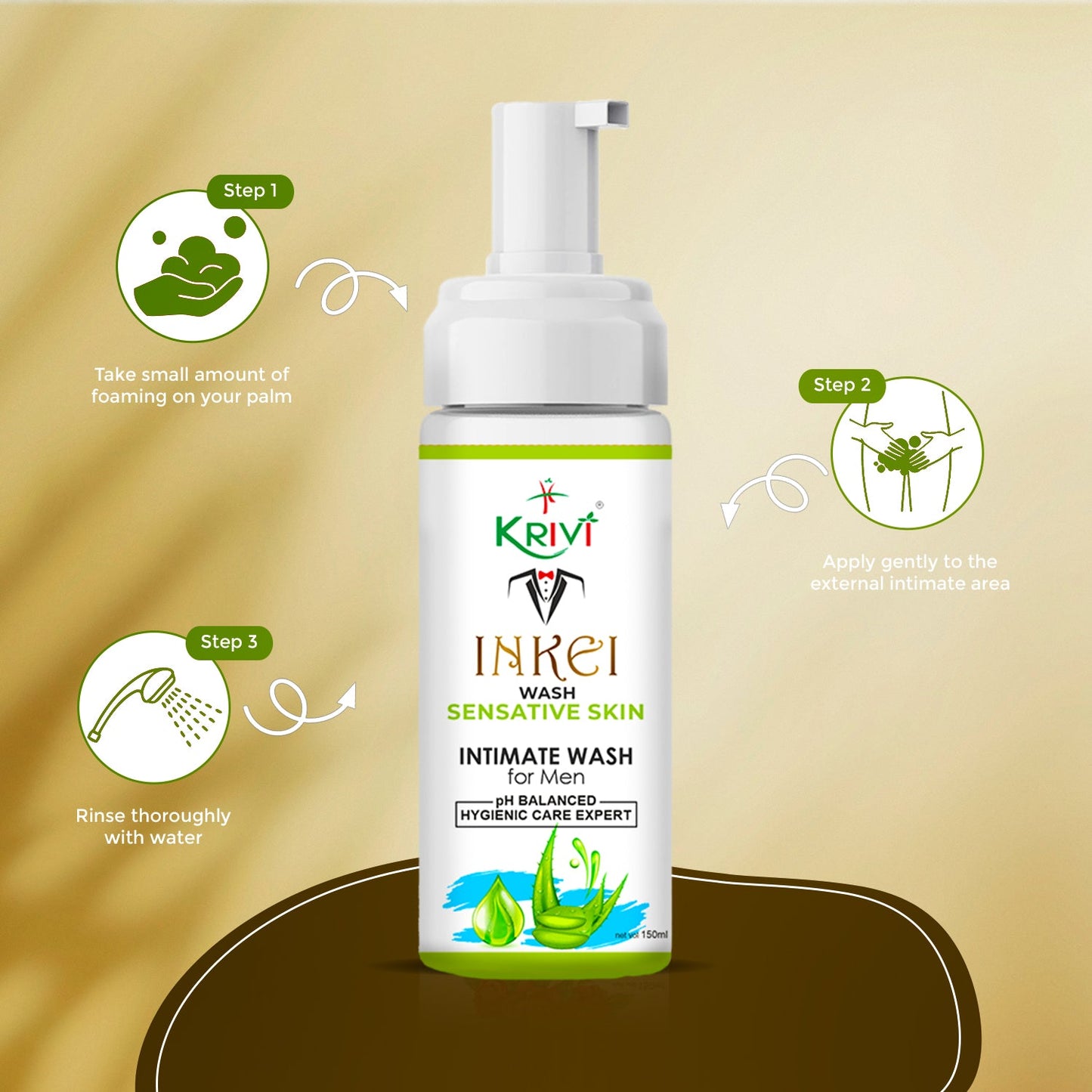 Inkei Intimate Wash for Men with Sensitive Skin 150ml (Pack of 1)