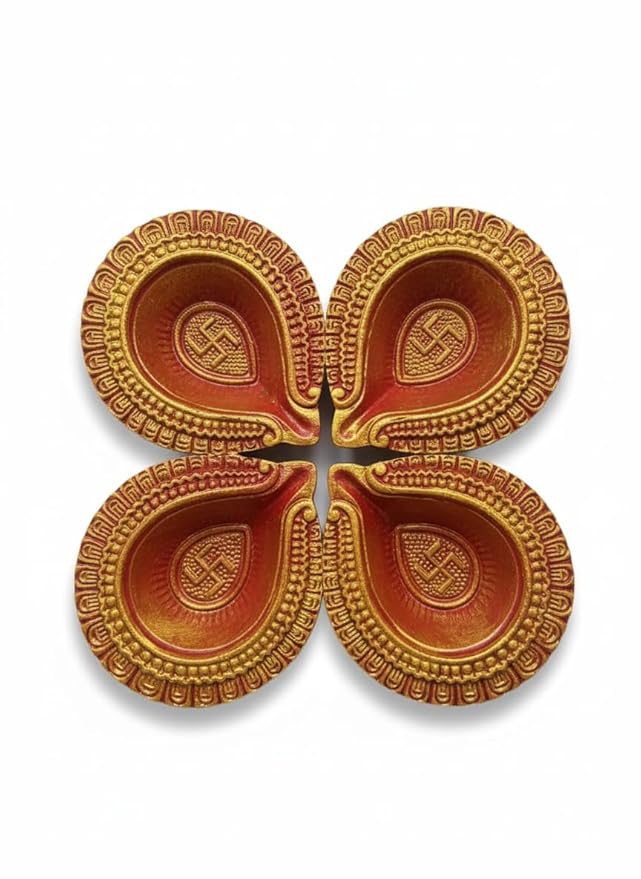 Traditional Handmade Decorative Terracotta Clay Diya Set for Diwali, Pooja, Parties (Pack of 4)