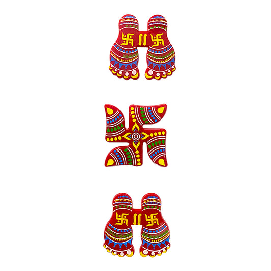 Krivi Laxmi charan paduka with Swastik Sticker,Self Adhesive Wall Sticker for Main Door Entrance | Diwali Decoration (3 Pieces)