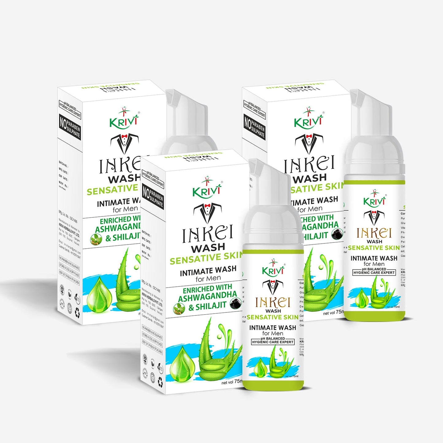 Inkei Intimate Wash for Men with Sensitive Skin 75ml (Pack of 3)