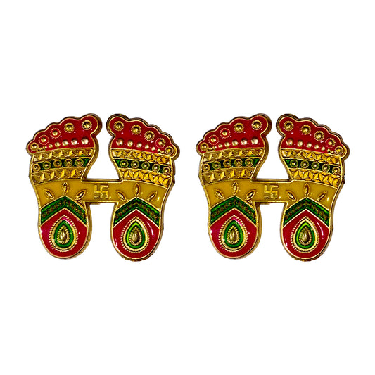 Krivi Multicolor Acrylic Meena Lakshmi Charan Paduka and Swastik Sticker for Home Mandir (2 Pieces )