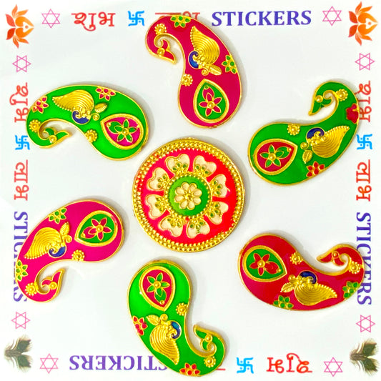 Krivi  Acrylic Peacock Rangoli for Floor/Table, Diwali Decoration for Home decor Peacock Rangoli Set Multicolour (7 Pieces)