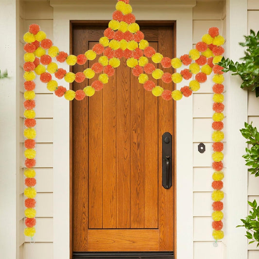 Krivi Marigold Garland for Decoration,5 Pcs of 5-Feet Long Artificial Flower Garlands,Indian Décor for Pooja, Wedding, Halloween, Diwali,(Yellow & Red)