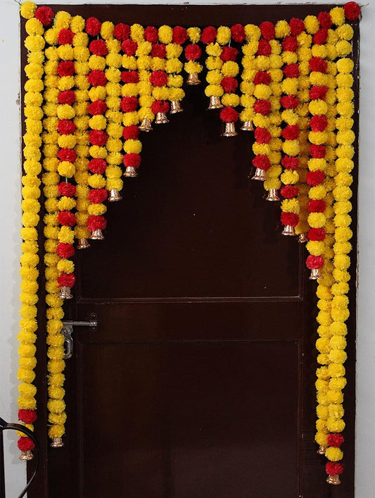 Krivi Artificial Marigold Garlands Flowers Door Toran Door Hanging for Diwali Pooja Decoration, Ganpati Decoration, Janmashtami and All Festivals (Red & Yellow)(42x52' inches)