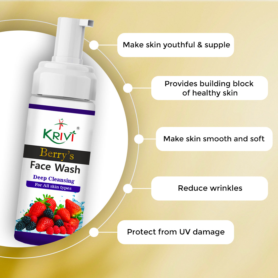 Krivi Berry's Face Wash with Foaming Pump (Paraben Free) 150ml