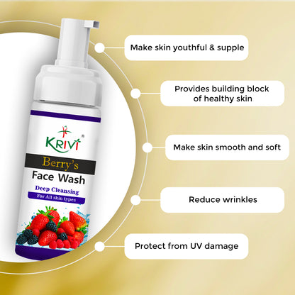 Krivi Berry's Face Wash with Foaming Pump (Paraben Free) 150ml