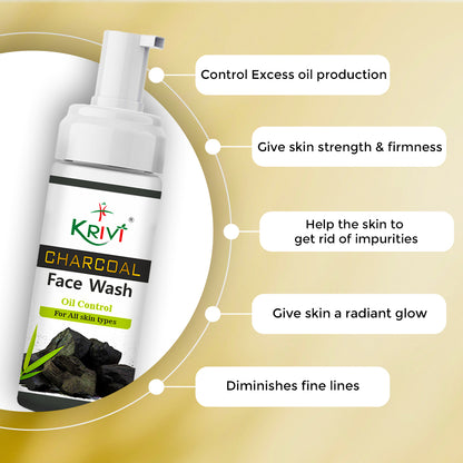 Krivi Charcoal Face Wash with Foaming Pump 150ml