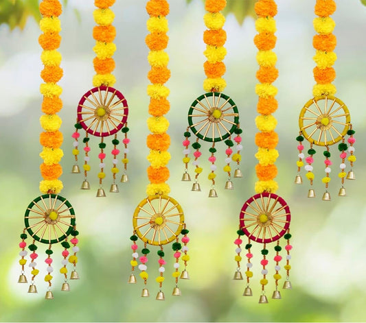 Krivi  Handmade Artificial Marigold Fluffy Flowers Hanging for Home, Office, Bedroom, Balcony, Living Room Decoration (Pack of 6)
