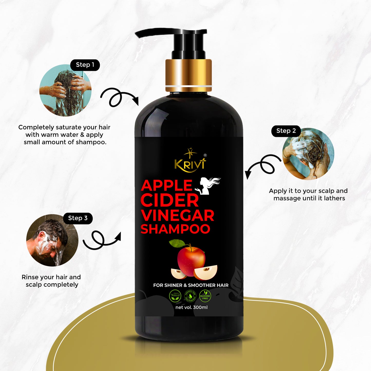 Krivi Apple Cider Vinegar Shampoo with Apple Cider Vinegar and Vitamin E -300ml