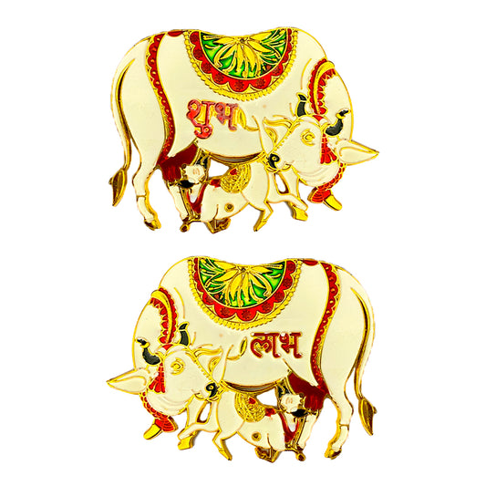 Krivi Acrylic Shubh Labh Pichwai Cow Design Sticker for Diwali | Dussehra | Rangoli | Pooja | Festival Gift | Decorations Sticker (2 Pieces)