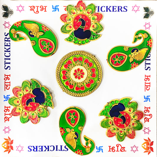 Krivi Peacock Rangoli Set, Handcrafted Decorative, Multicolor, 5 Pieces