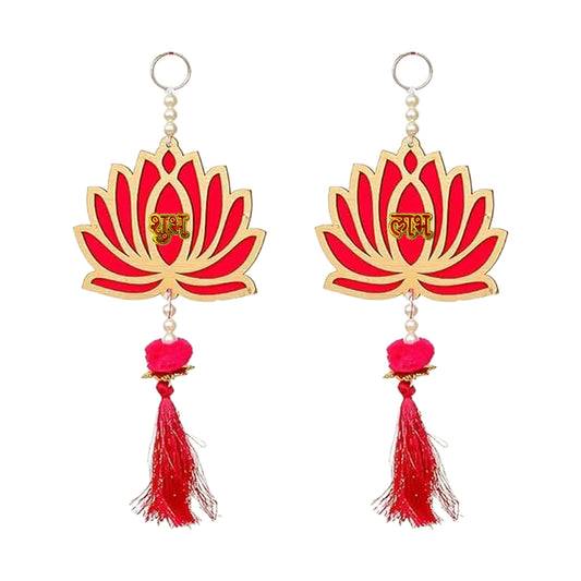 Krivi Lotus with Shubh Labh, Hangings With Tassels, Floral Wall Decor, Main Entrance Decorations, Backdrop Hangings (2 Pieces)