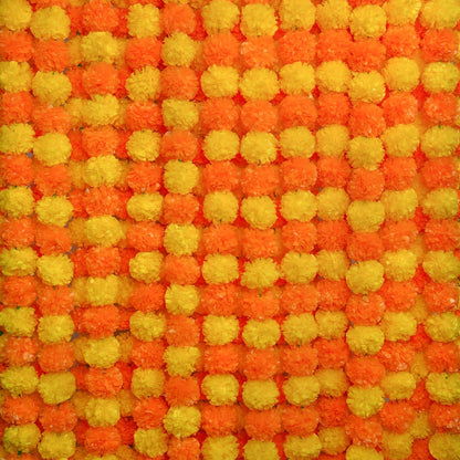 Krivi Marigold Garland for Decoration,5 Pcs of 5-Feet Long Artificial Flower Garlands,Indian Décor for Pooja, Wedding, Halloween, Diwali,(Yellow & Red)