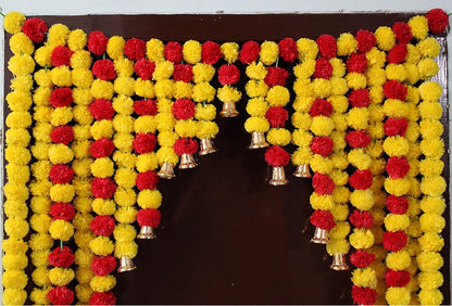 Krivi Artificial Marigold Garlands Flowers Door Toran Door Hanging for Diwali Pooja Decoration, Ganpati Decoration, Janmashtami and All Festivals (Red & Yellow)(42x52' inches)