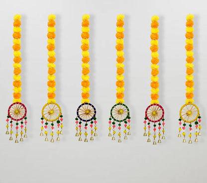 Krivi  Handmade Artificial Marigold Fluffy Flowers Hanging for Home, Office, Bedroom, Balcony, Living Room Decoration (Pack of 6)