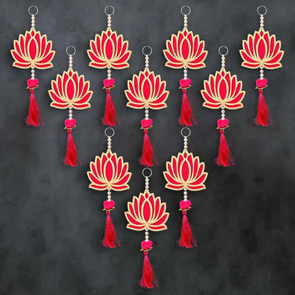 Krivi  Lotus Cut Outs, Hangings With Tassels, Floral Wall Decor, Main Entrance Decorations, Backdrop Hangings (10 Pieces)