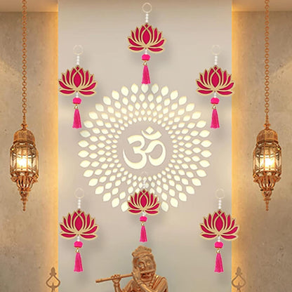Krivi  Lotus Cut Outs, Hangings With Tassels, Floral Wall Decor, Main Entrance Decorations, Backdrop Hangings (10 Pieces)