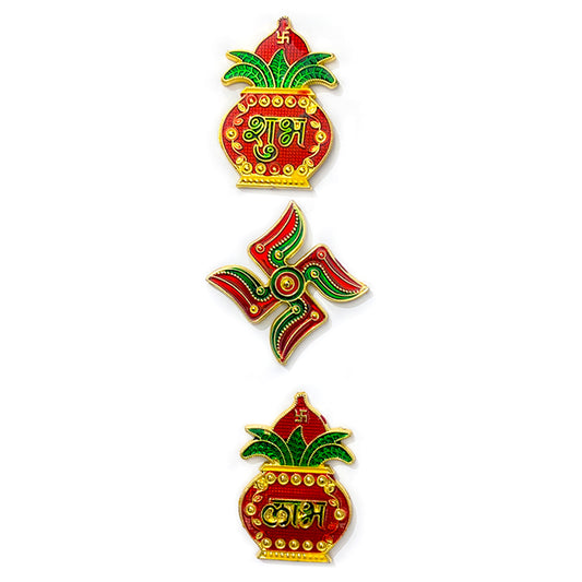 Krivi Kalash Shubh Labh Swastik Wall Sticker, Door Entrance Sticker, Diwali Decoration Items for Door and Temple (3 Pieces)