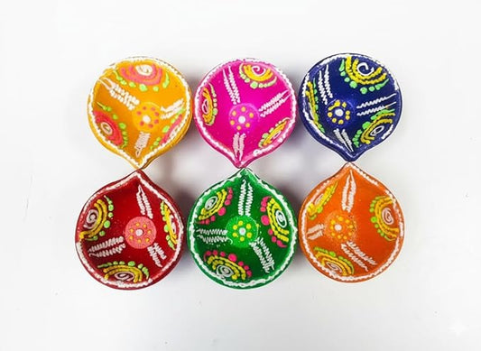 Multi - Colour Traditional Handmade Decorative Terracotta Clay Diya Set (Pack of 6)