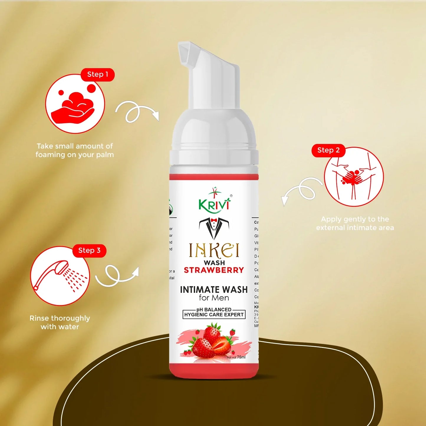 Inkei Intimate Wash for Men - Strawberry 75ml (Pack of 2)