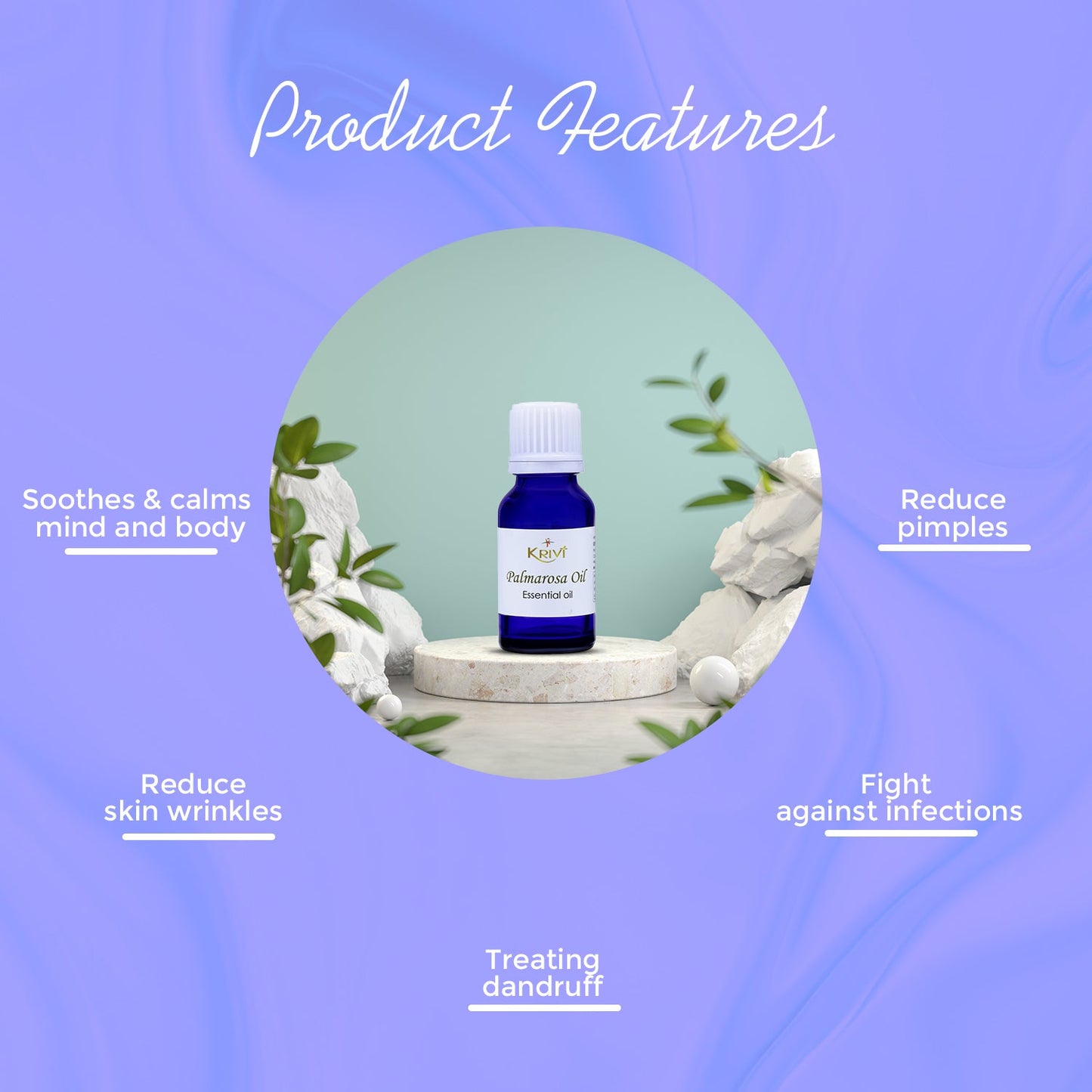 Krivi Palmarosa Essential Oil 15ml (Pack of 1)