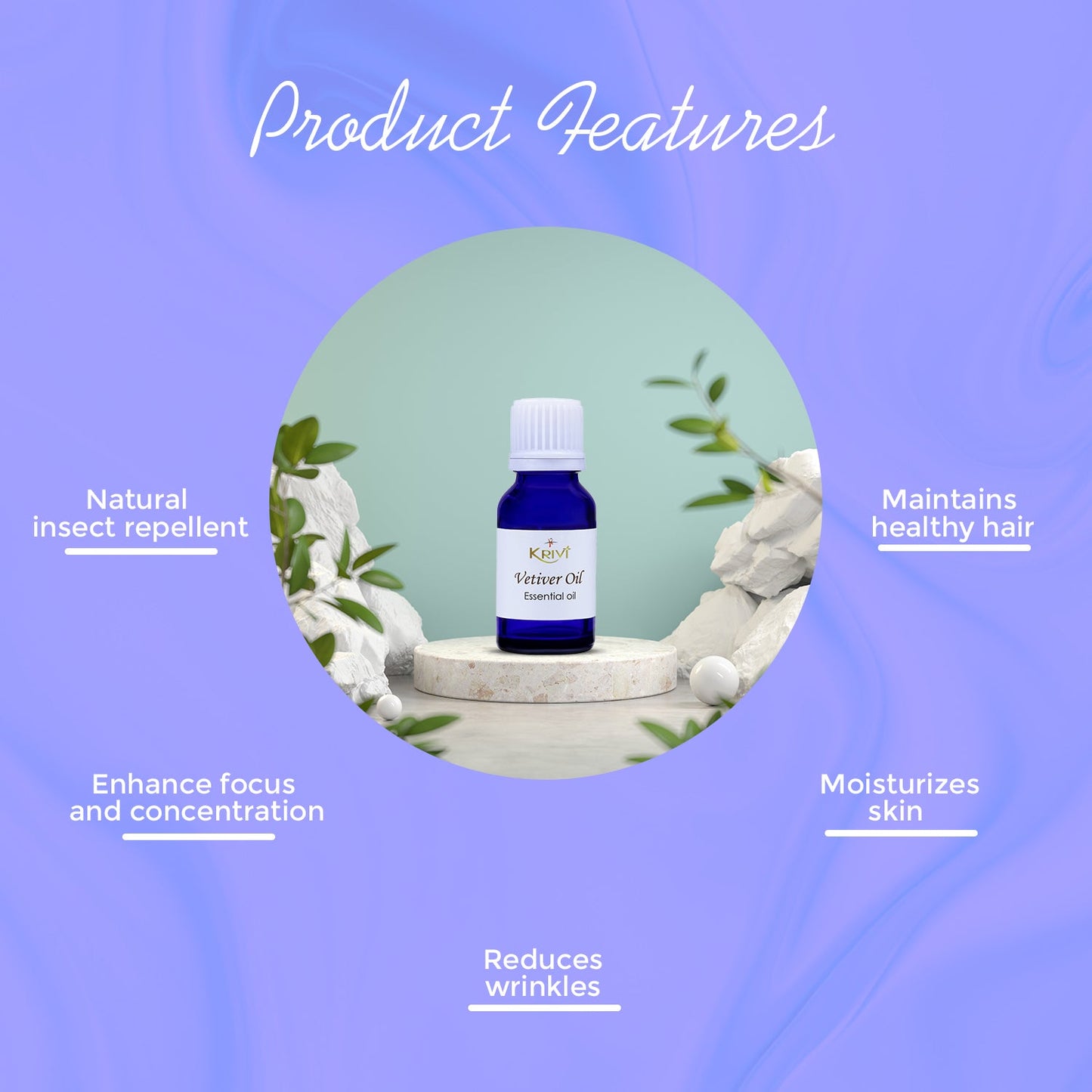 Krivi Vetiver Essential Oil 15ml (Pack of 1)