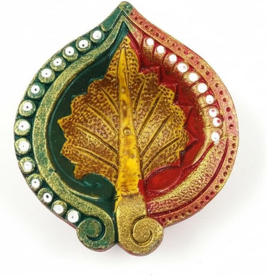 Traditional Handmade Decorative Terracotta Clay Diya Set (Pack of 4) Green & Red