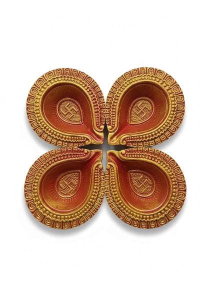Traditional Handmade Decorative Terracotta Clay Diya Set for Diwali, Pooja, Parties (Pack of 4)