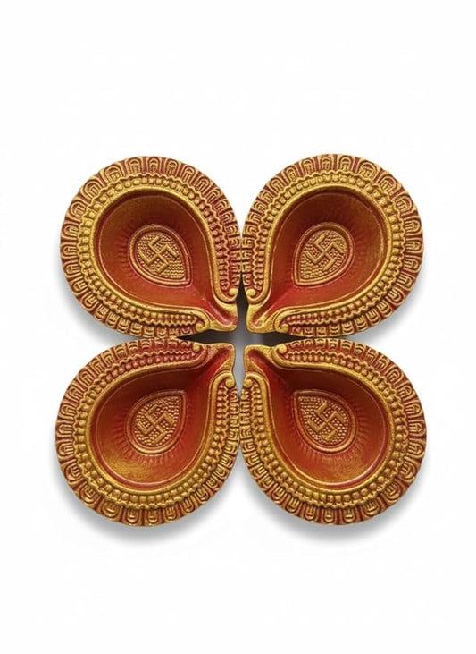 Traditional Handmade Decorative Terracotta Clay Diya Set for Diwali, Pooja, Parties (Pack of 4)